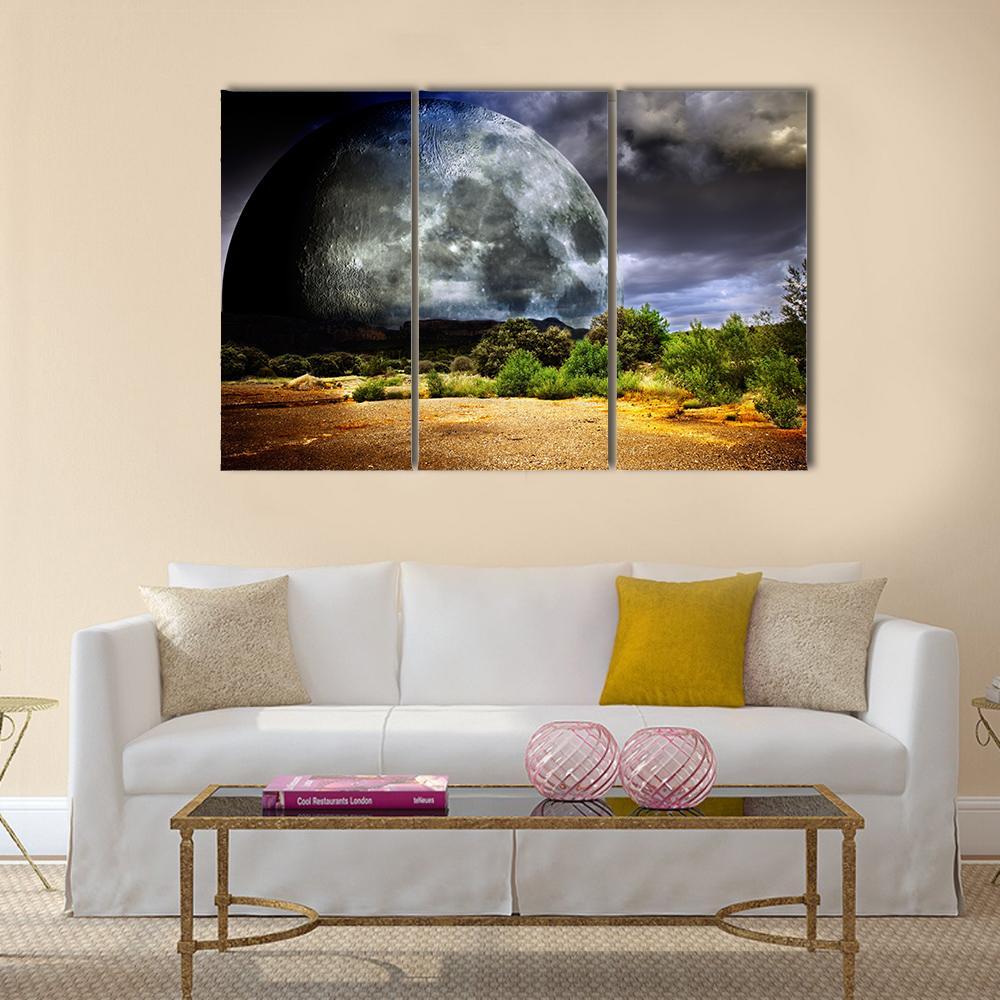Dreamscape With Full Moon Canvas Wall Art-3 Horizontal-Gallery Wrap-37" x 24"-Tiaracle