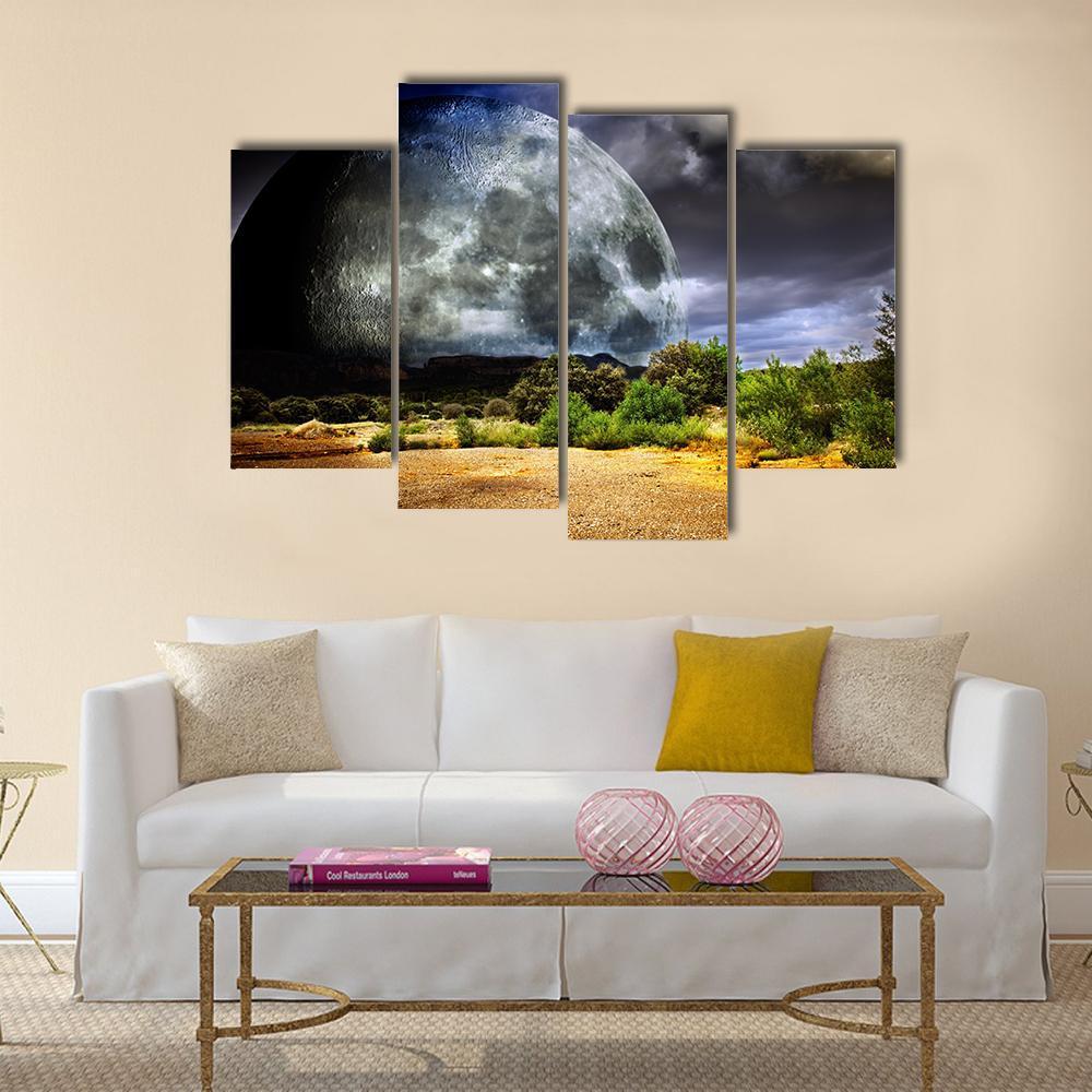 Dreamscape With Full Moon Canvas Wall Art-4 Pop-Gallery Wrap-50" x 32"-Tiaracle