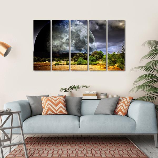 Dreamscape With Full Moon Canvas Wall Art-5 Horizontal-Gallery Wrap-22" x 12"-Tiaracle