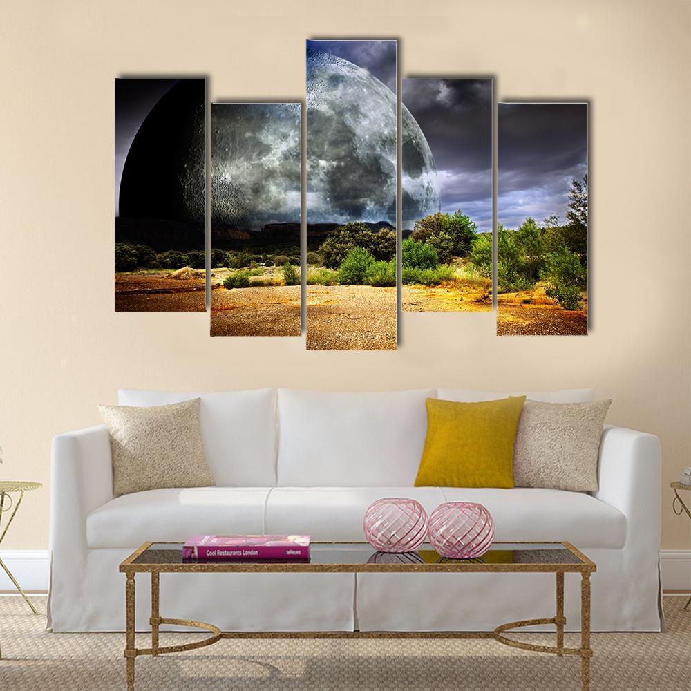 Dreamscape With Full Moon Canvas Wall Art-5 Pop-Gallery Wrap-47" x 32"-Tiaracle