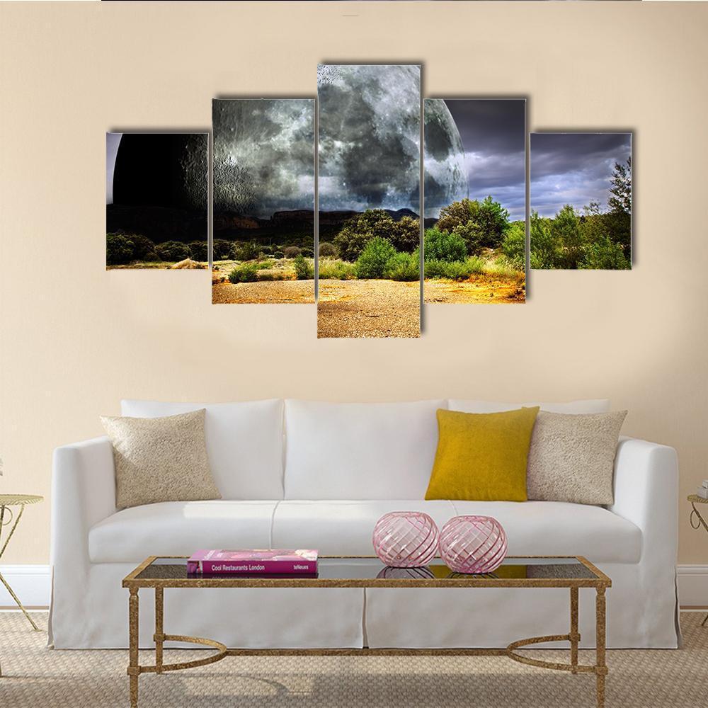 Dreamscape With Full Moon Canvas Wall Art-5 Star-Gallery Wrap-62" x 32"-Tiaracle