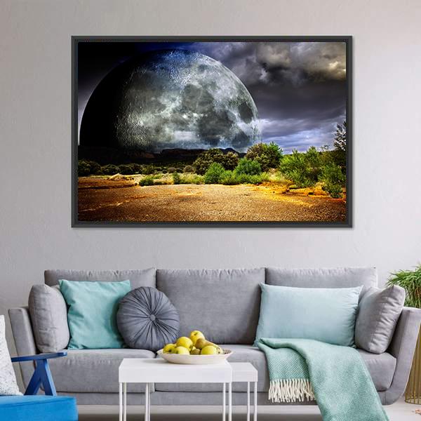 Dreamscape With Full Moon Canvas Wall Art-3 Horizontal-Gallery Wrap-25" x 16"-Tiaracle