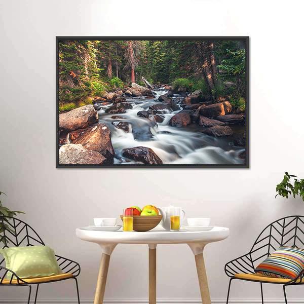 Dreamy Mountain Stream Canvas Wall Art-1 Piece-Floating Frame-24" x 16"-Tiaracle