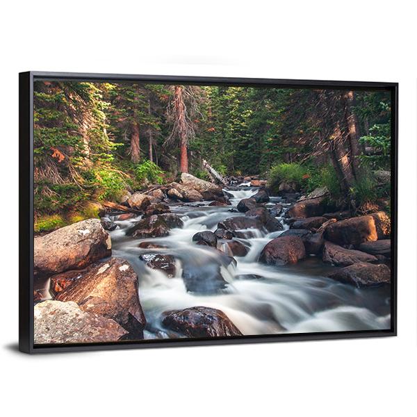 Dreamy Mountain Stream Canvas Wall Art-3 Horizontal-Gallery Wrap-25" x 16"-Tiaracle