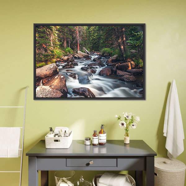 Dreamy Mountain Stream Canvas Wall Art-3 Horizontal-Gallery Wrap-25" x 16"-Tiaracle