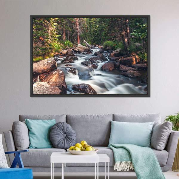 Dreamy Mountain Stream Canvas Wall Art-3 Horizontal-Gallery Wrap-25" x 16"-Tiaracle