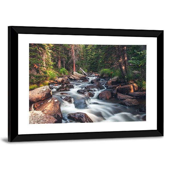 Dreamy Mountain Stream Canvas Wall Art-3 Horizontal-Gallery Wrap-25" x 16"-Tiaracle