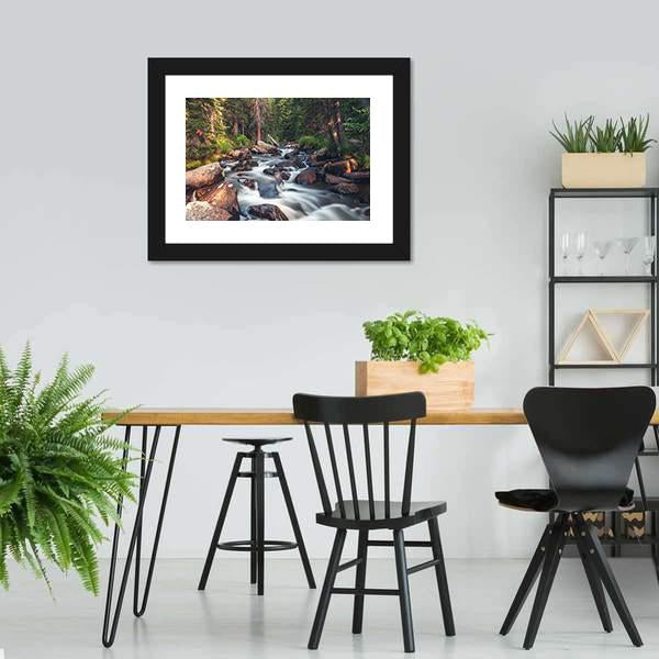 Dreamy Mountain Stream Canvas Wall Art-3 Horizontal-Gallery Wrap-25" x 16"-Tiaracle
