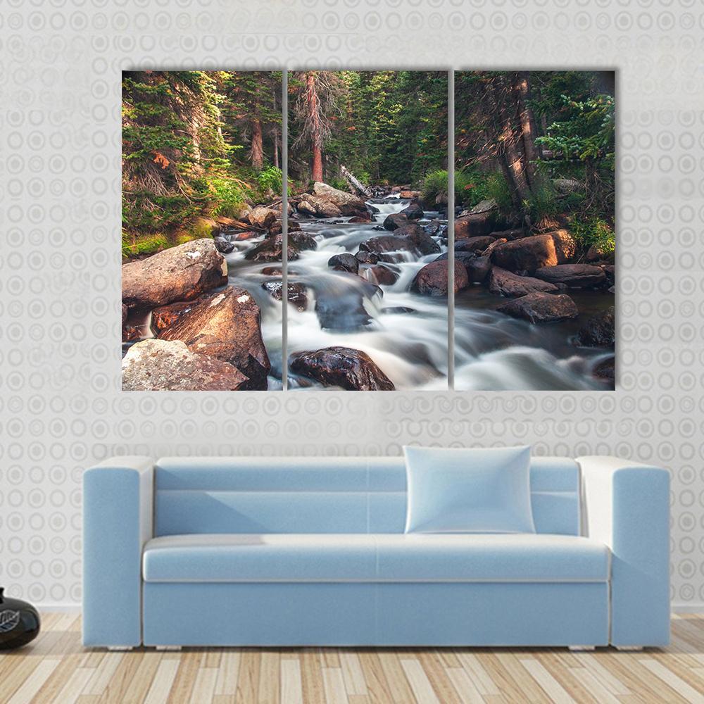Dreamy Mountain Stream Canvas Wall Art-3 Horizontal-Gallery Wrap-37" x 24"-Tiaracle