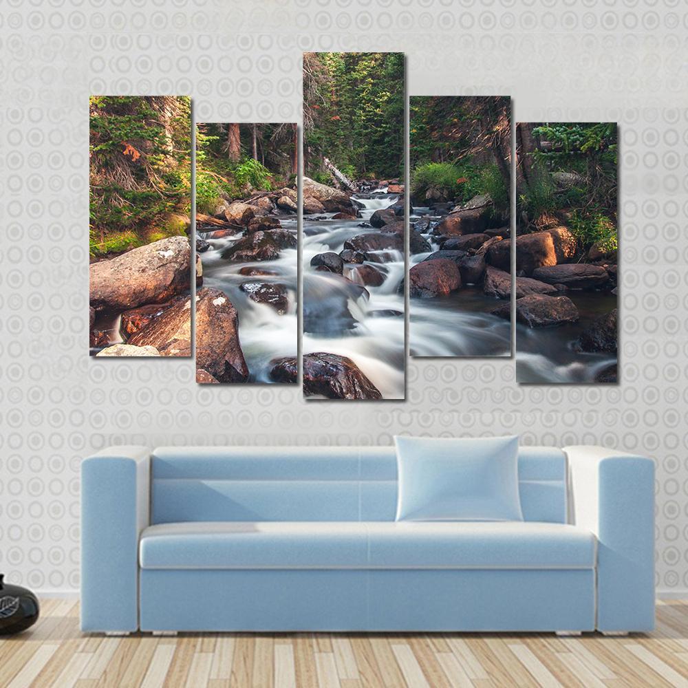 Dreamy Mountain Stream Canvas Wall Art-5 Pop-Gallery Wrap-47" x 32"-Tiaracle