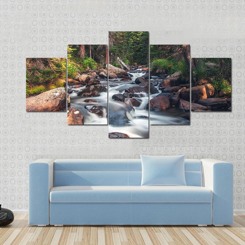 Dreamy Mountain Stream Canvas Wall Art-5 Star-Gallery Wrap-62" x 32"-Tiaracle