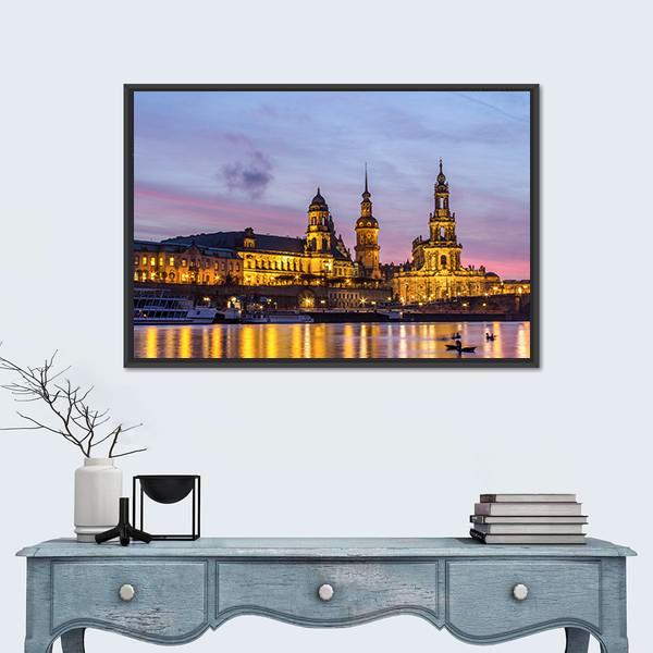 Dresden At Sundown Canvas Wall Art-1 Piece-Framed Print-20" x 16"-Tiaracle