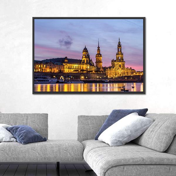 Dresden At Sundown Canvas Wall Art-3 Horizontal-Gallery Wrap-25" x 16"-Tiaracle