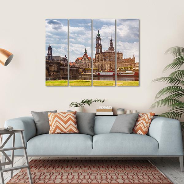 Dresden City Skyline Panorama Canvas Wall Art-4 Horizontal-Gallery Wrap-34" x 24"-Tiaracle