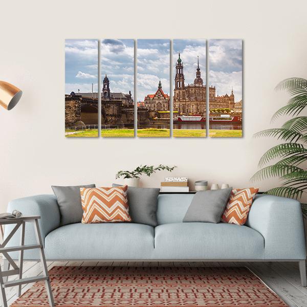 Dresden City Skyline Panorama Canvas Wall Art-5 Horizontal-Gallery Wrap-22" x 12"-Tiaracle