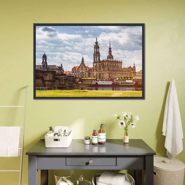 Dresden City Skyline Panorama Canvas Wall Art-3 Horizontal-Gallery Wrap-25" x 16"-Tiaracle