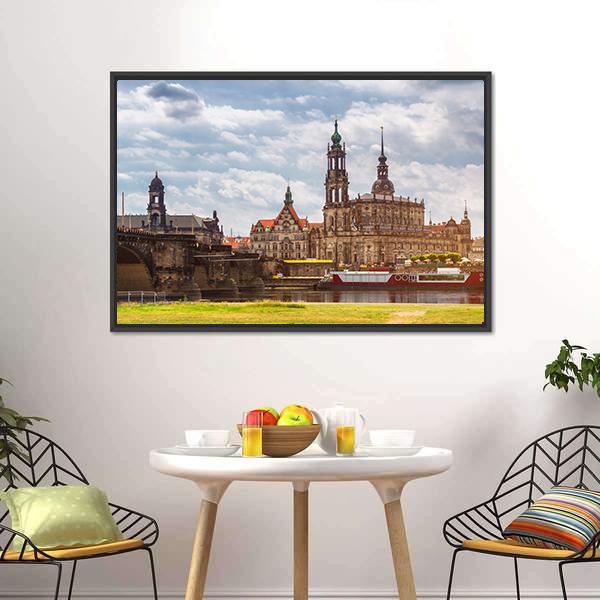 Dresden City Skyline Panorama Canvas Wall Art-1 Piece-Floating Frame-24" x 16"-Tiaracle