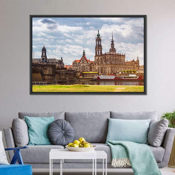 Dresden City Skyline Panorama Canvas Wall Art-3 Horizontal-Gallery Wrap-25" x 16"-Tiaracle