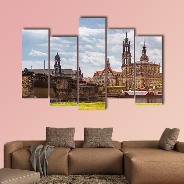 Dresden City Skyline Panorama Canvas Wall Art-5 Pop-Gallery Wrap-47" x 32"-Tiaracle