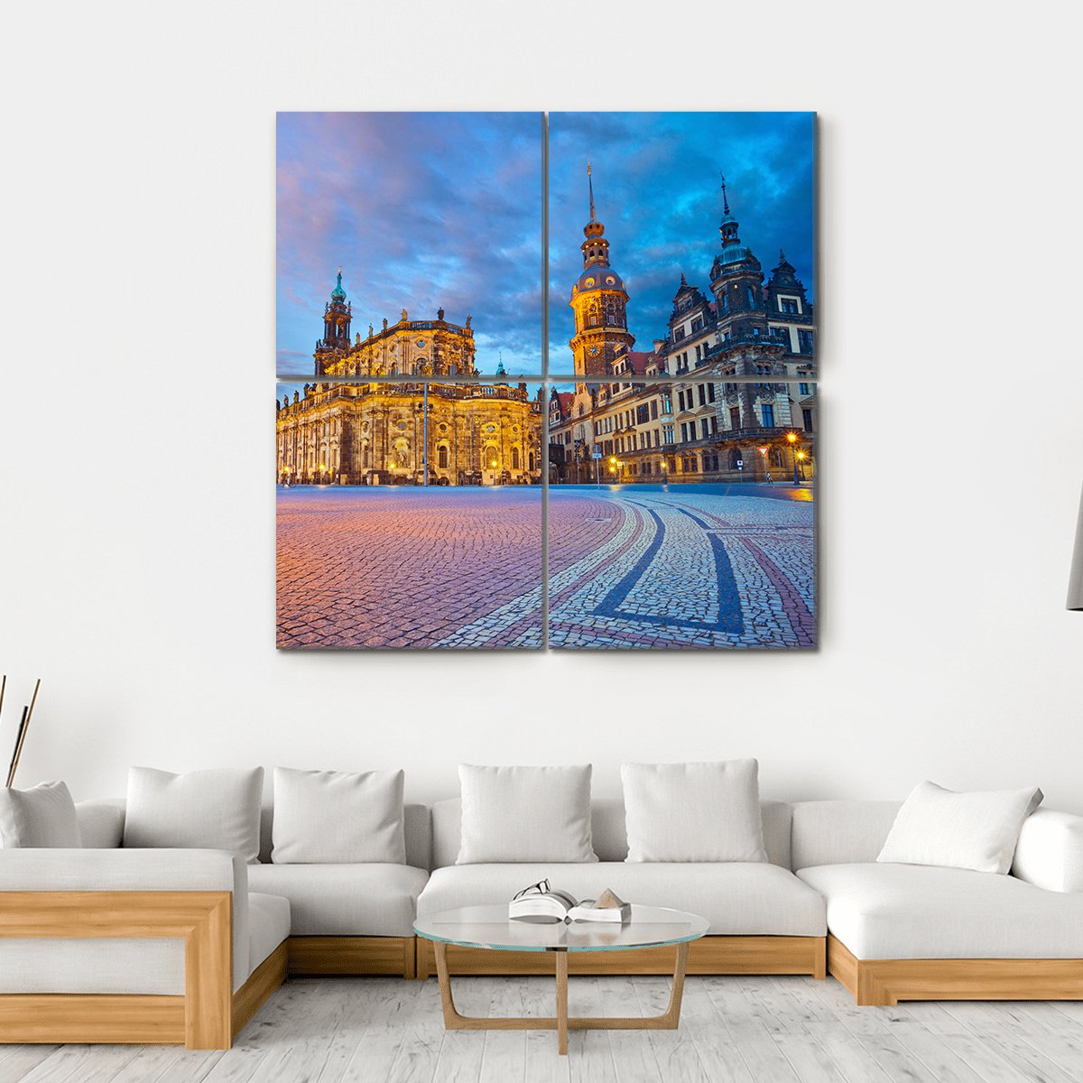 Dresden During Twilight Canvas Wall Art-4 Square-Gallery Wrap-17" x 17"-Tiaracle