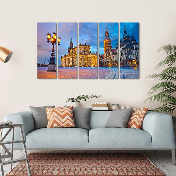 Dresden During Twilight Canvas Wall Art-5 Horizontal-Gallery Wrap-22" x 12"-Tiaracle