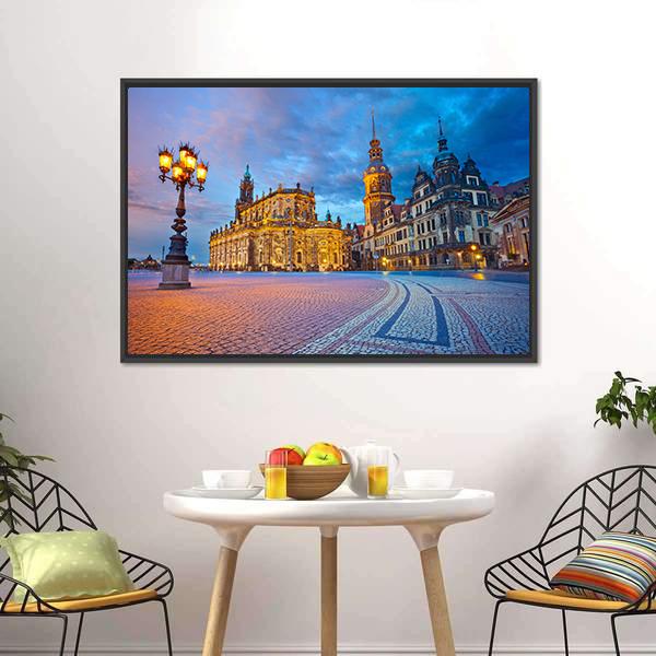 Dresden During Twilight Canvas Wall Art-1 Piece-Floating Frame-24" x 16"-Tiaracle