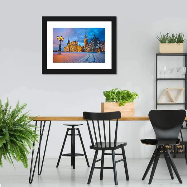 Dresden During Twilight Canvas Wall Art-3 Horizontal-Gallery Wrap-25" x 16"-Tiaracle