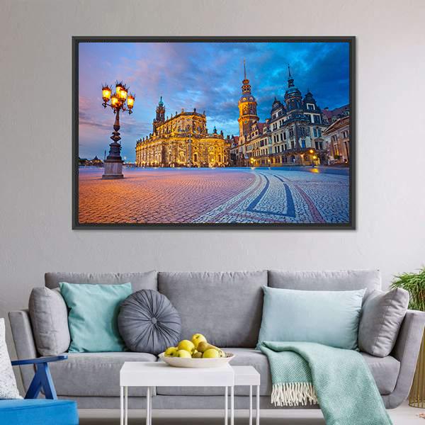 Dresden During Twilight Panoramic Canvas Wall Art-1 Piece-36" x 12"-Tiaracle