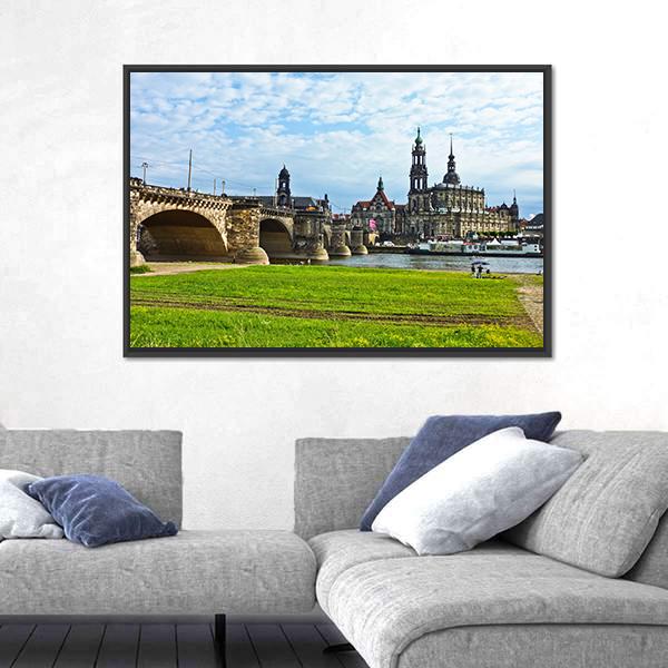 Panorama Of Dresden Canvas Wall Art-1 Piece-Floating Frame-36" x 24"-Tiaracle