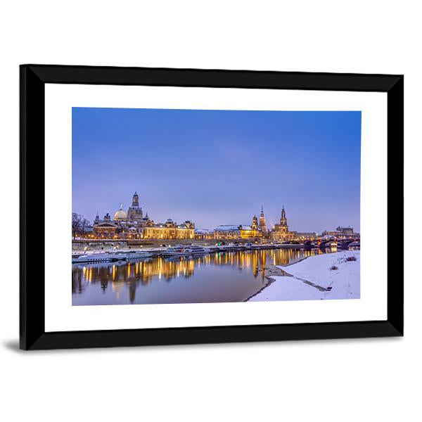 Dresden Skyline In Winter Panoramic Canvas Wall Art-1 Piece-36" x 12"-Tiaracle