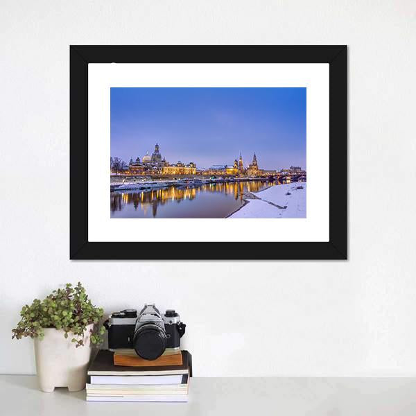 Dresden Skyline In Winter Panoramic Canvas Wall Art-1 Piece-36" x 12"-Tiaracle