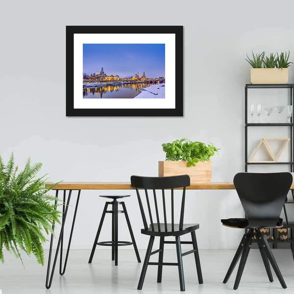 Dresden Skyline In Winter Panoramic Canvas Wall Art-1 Piece-36" x 12"-Tiaracle