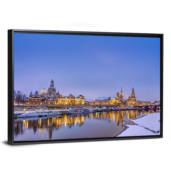 Dresden Skyline In Winter Panoramic Canvas Wall Art-1 Piece-36" x 12"-Tiaracle