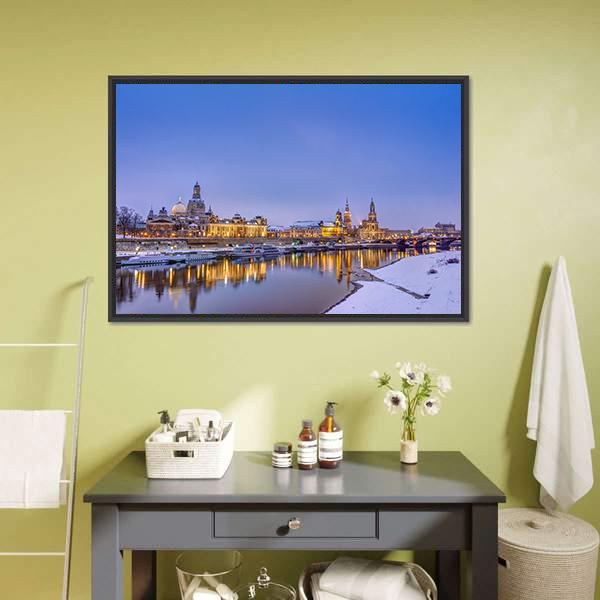 Dresden Skyline In Winter Panoramic Canvas Wall Art-1 Piece-36" x 12"-Tiaracle
