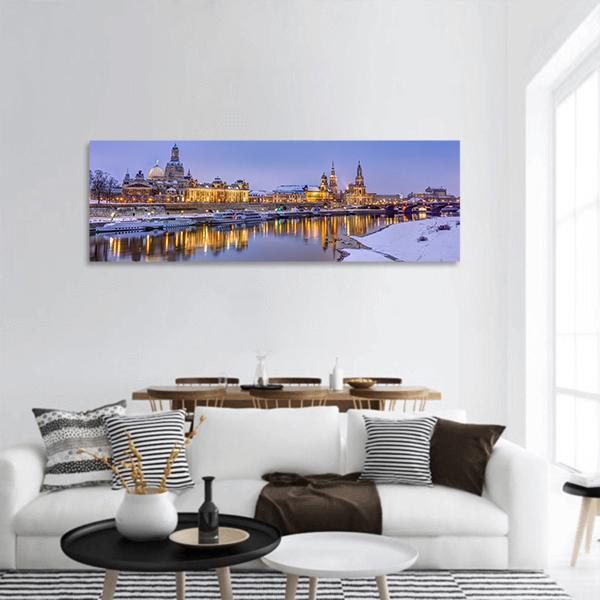 Dresden Skyline In Winter Panoramic Canvas Wall Art-3 Piece-25" x 08"-Tiaracle