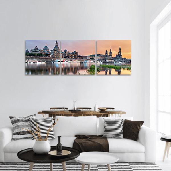 Elbe River In Dresden Panoramic Canvas Wall Art-3 Piece-25" x 08"-Tiaracle