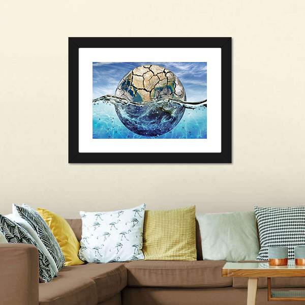 Dried Up Planet Immersed In Waters Canvas Wall Art-1 Piece-Framed Print-20" x 16"-Tiaracle