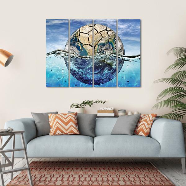 Dried Up Planet Immersed In Waters Canvas Wall Art-4 Horizontal-Gallery Wrap-34" x 24"-Tiaracle