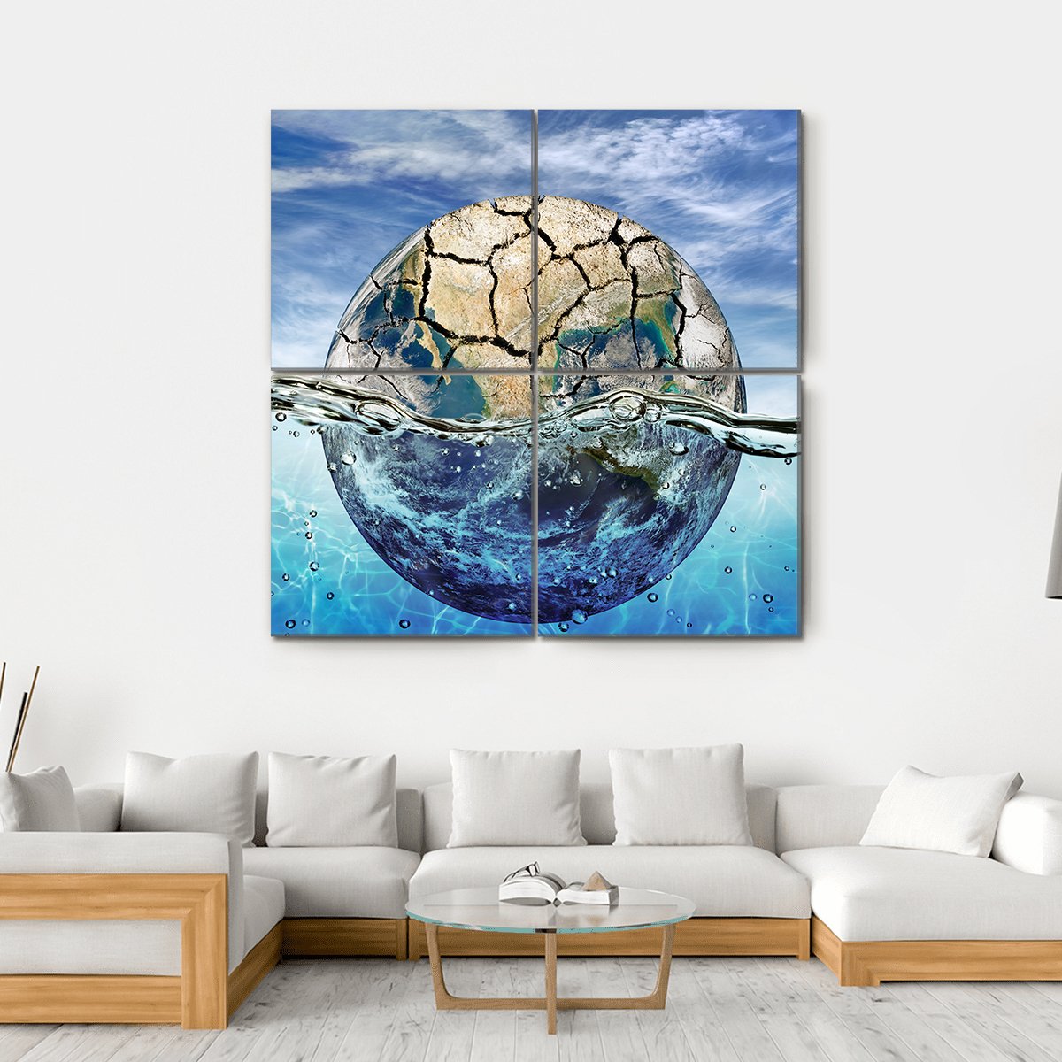 Dried Up Planet Immersed In Waters Canvas Wall Art-4 Square-Gallery Wrap-17" x 17"-Tiaracle