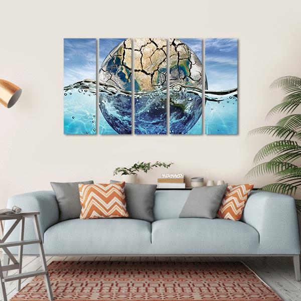 Dried Up Planet Immersed In Waters Canvas Wall Art-5 Horizontal-Gallery Wrap-22" x 12"-Tiaracle