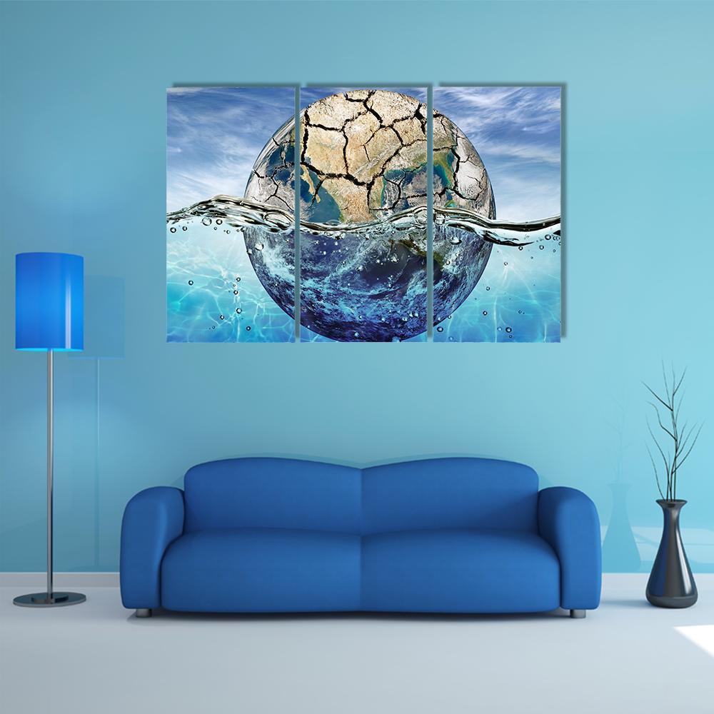 Dried Up Planet Immersed In Waters Canvas Wall Art-3 Horizontal-Gallery Wrap-37" x 24"-Tiaracle