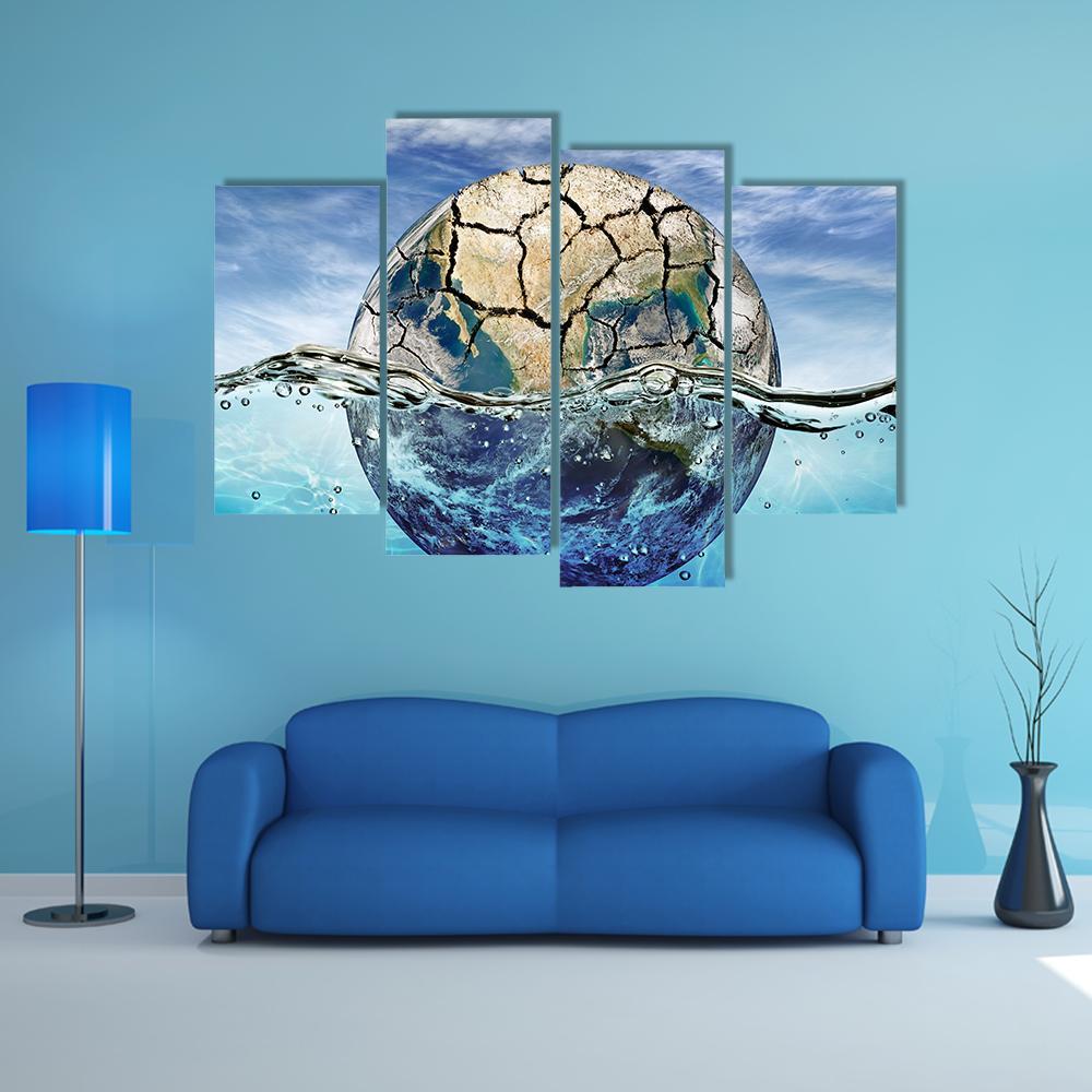 Dried Up Planet Immersed In Waters Canvas Wall Art-4 Pop-Gallery Wrap-50" x 32"-Tiaracle