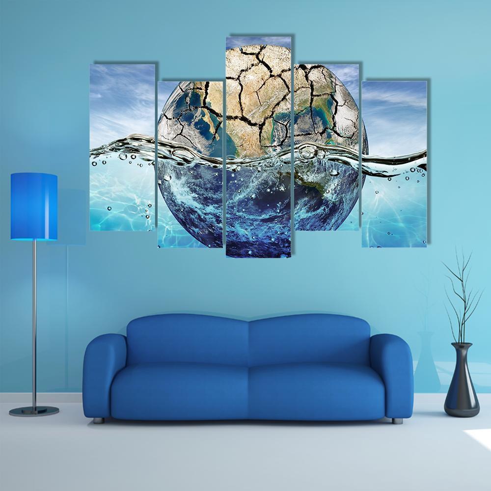 Dried Up Planet Immersed In Waters Canvas Wall Art-5 Pop-Gallery Wrap-47" x 32"-Tiaracle