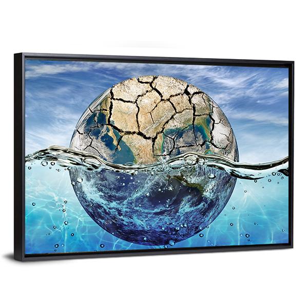 Dried Up Planet Immersed In Waters Canvas Wall Art-3 Horizontal-Gallery Wrap-25" x 16"-Tiaracle