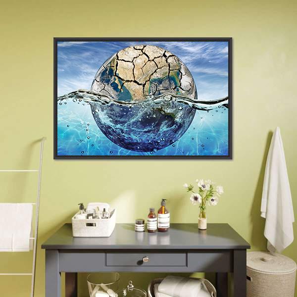 Dried Up Planet Immersed In Waters Canvas Wall Art-3 Horizontal-Gallery Wrap-25" x 16"-Tiaracle