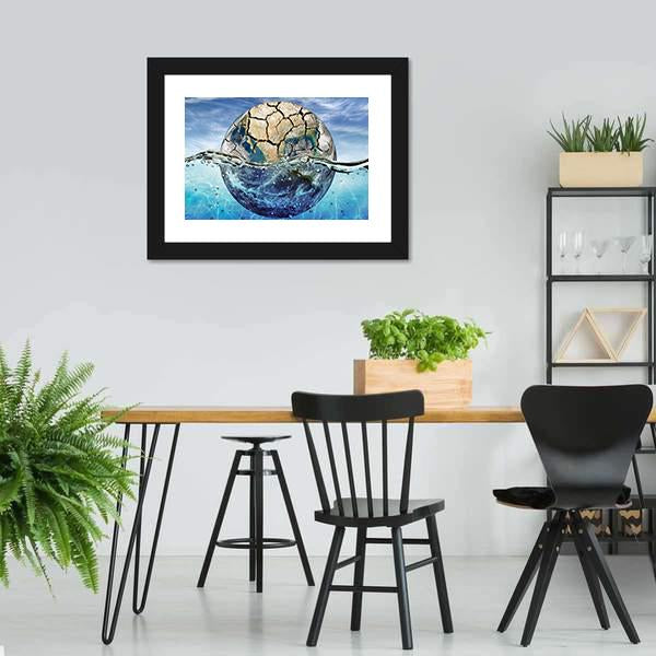 Dried Up Planet Immersed In Waters Canvas Wall Art-3 Horizontal-Gallery Wrap-25" x 16"-Tiaracle
