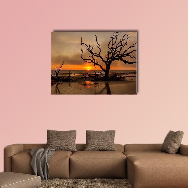 Dead Tree At Sunrise Canvas Wall Art-1 Piece-Gallery Wrap-48" x 32"-Tiaracle
