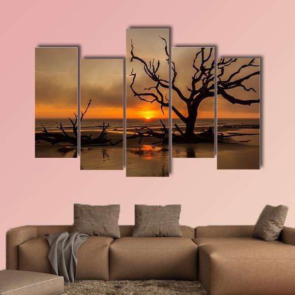 Dead Tree At Sunrise Canvas Wall Art-5 Pop-Gallery Wrap-47" x 32"-Tiaracle