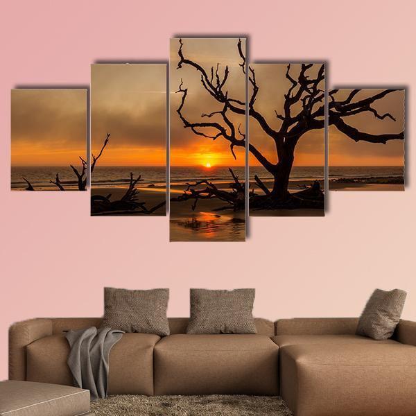 Dead Tree At Sunrise Canvas Wall Art-5 Star-Gallery Wrap-62" x 32"-Tiaracle