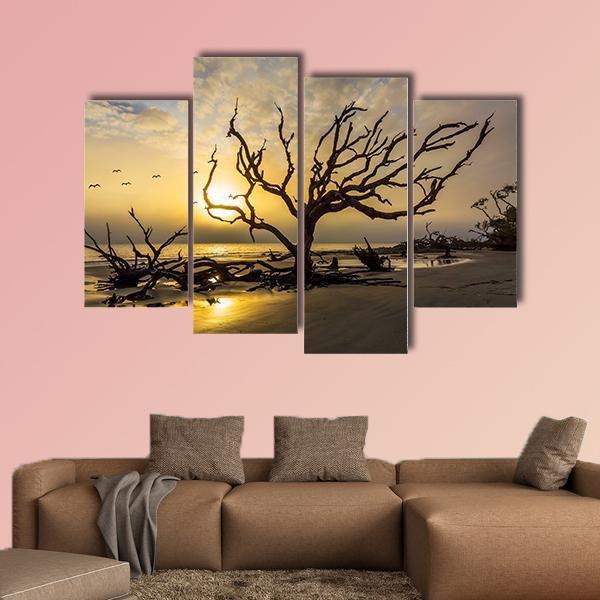 Driftwood Covered Beach Canvas Wall Art-4 Pop-Gallery Wrap-50" x 32"-Tiaracle
